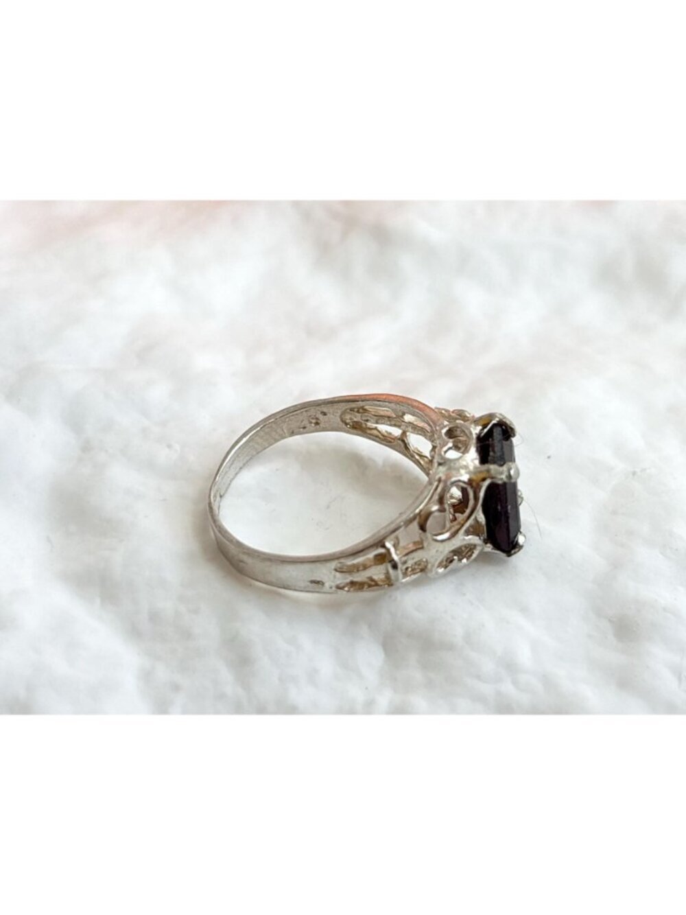 Garnet Emerald Cut Gemstone Sterling Silver 925 Victorian Vintage Ring - sz 6.25 - Picture 9 of 13